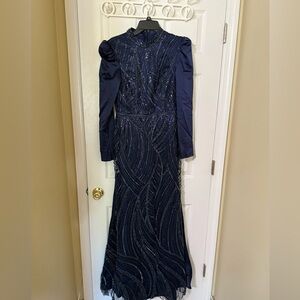 Elegant Navy Blue Sequin Gown